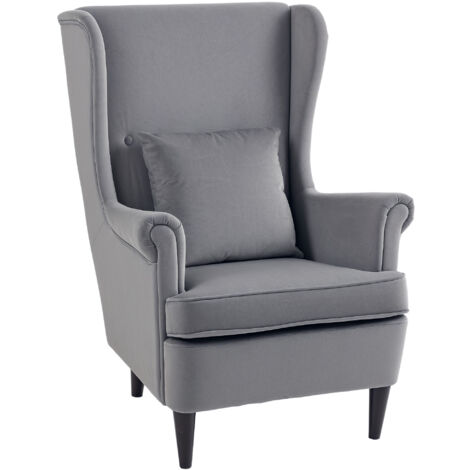 HOMCOM Wingback Chair, Modern Accent Chair for Living Room Bedroom, Grey