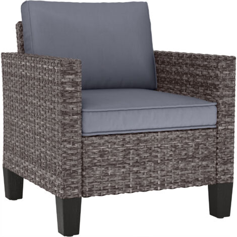 Outsunny Single Rattan Chair, Garden Armchair with Cushions, Dark Grey