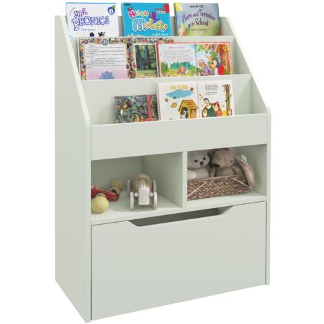 HOMCOM Kids Bookshelf Bookcase with Storage Drawer with Wheels Toy Organiser Green