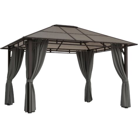 Outsunny 3.6x3(m) Hardtop Gazebo Garden Pavilion w/ Polycarbonate Roof, Grey