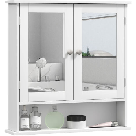 kleankin Wall Mounted Mirror Cabinet W/ Double Mirror Doors & Shelf (1/5)