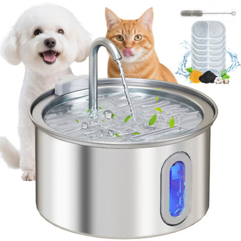 PawHut 2.5L Cat Water Fountain for Drinking Stainless Steel Ultra-Silent