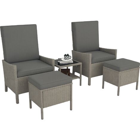 Outsunny 5 PCS Rattan Garden Furniture Set w/ Cushions, Dark Grey (1/5)