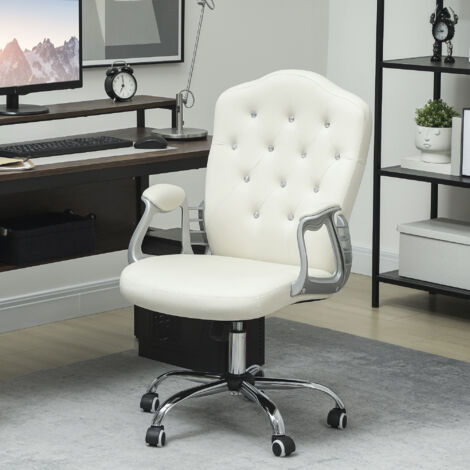 Vinsetto Home Office Chair with Adjustable Height Tilt Function Cream White