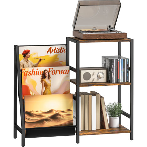 HOMCOM Record Player Stand, 3-Tier Side Table with Vinyl Record Storage (1/5)