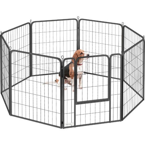 PawHut Eight-Panel Dog Playpen with Door, for Indoor, Outdoor, 80cm Tall