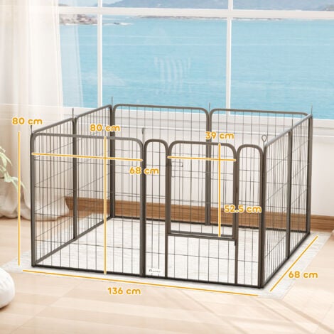 PawHut Eight-Panel Dog Playpen with Door, for Indoor, Outdoor, 80cm Tall