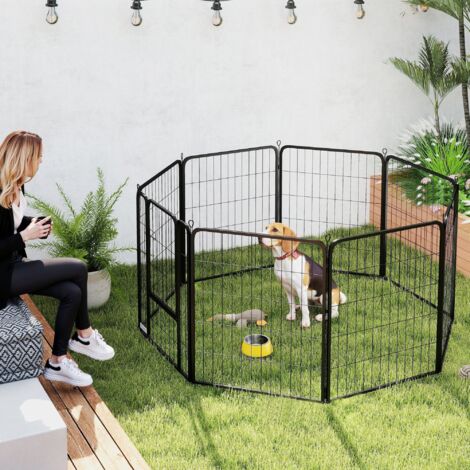 PawHut Eight-Panel Dog Playpen with Door, for Indoor, Outdoor, 80cm Tall