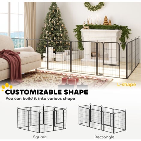 PawHut Eight-Panel Dog Playpen with Door, for Indoor, Outdoor, 80cm Tall