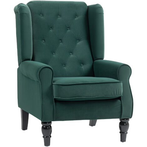 HOMCOM Accent Armchair Home Furniture Retro Tufted Club Fabric Green