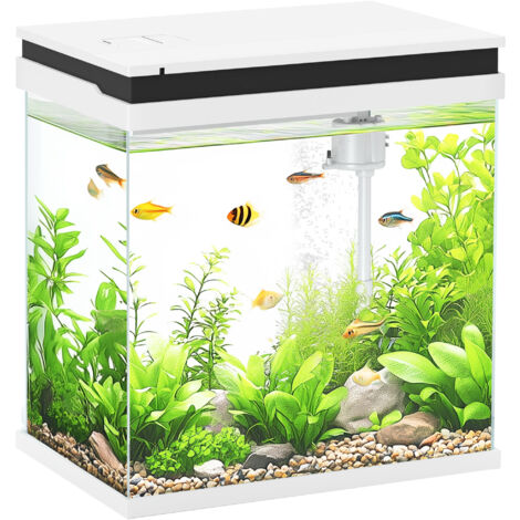 PawHut 14L Small Fish Tank with Filter System, LED Lights, Water Pump, White (1/5)