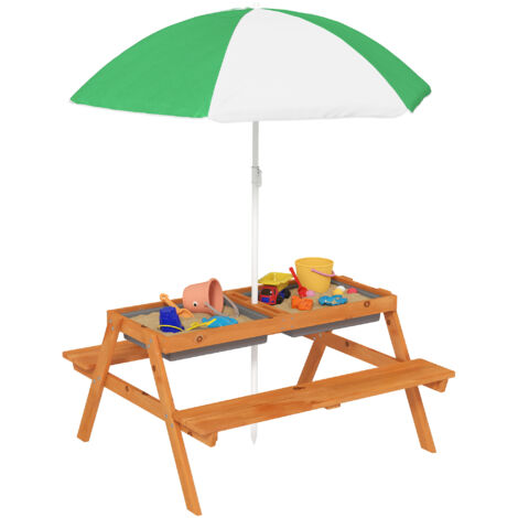 Outsunny Wooden Kids Picnic Table, Sand and Water Table with Benches, Brown (1/5)