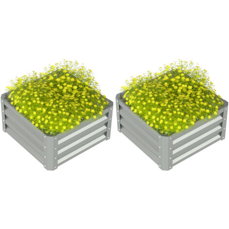 Outsunny Set of 2 Raised Garden Bed Galvanised Planter Box Easy Setup Light Grey