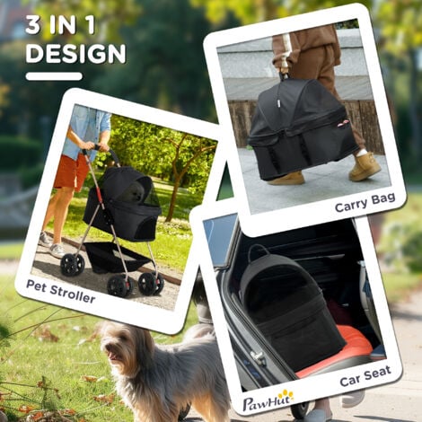 PawHut 3-in-1 Pet stroller with Detachable Carrier for Mini Dogs, Black