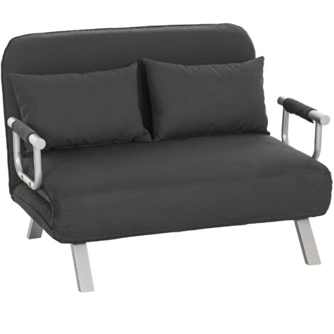 HOMCOM Fabric Sofa, Convertible 2 Seater Sofa Bed w/ Pillows, Charcoal Grey