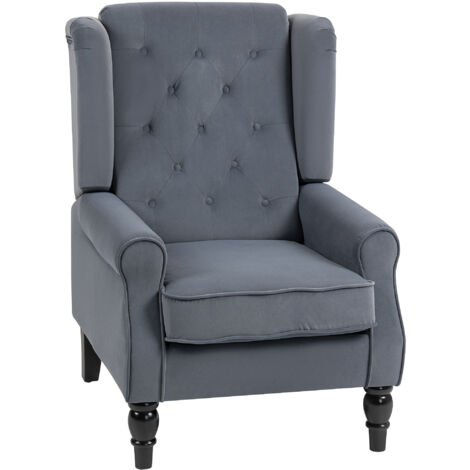 HOMCOM Accent Armchair Home Furniture Retro Tufted Club Fabric Grey