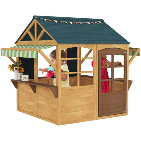 AIYAPLAY Wooden Playhouse for Kids Outdoor, Foldable Wendy House, Brown (1/5)