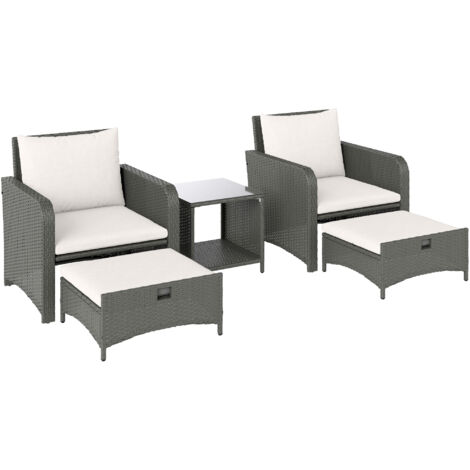 Outsunny Wicker Patio Conversation Set with 2 Armchairs and 6 Cushions Cream