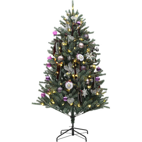 HOMCOM 6ft Artificial Prelit Christmas Tree w/ LED Lights, Purple Ornaments (1/5)