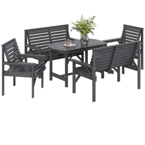 Outsunny 5PC Patio Dining Set Wooden Table and Chairs w/ Umbrella Hole Grey
