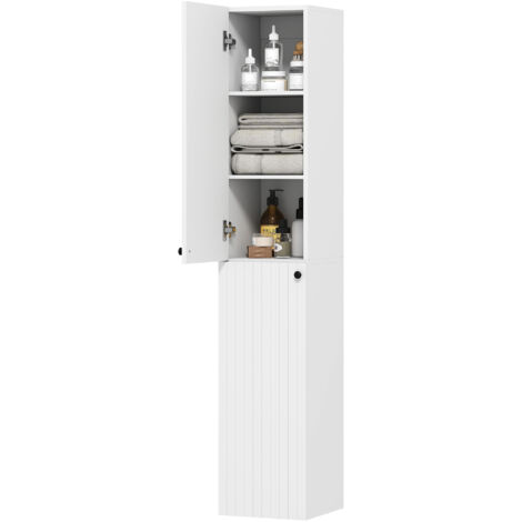 HOMCOM Wall Mounted Slim Bathroom Storage Cabinet with 6-Tier Shelf White