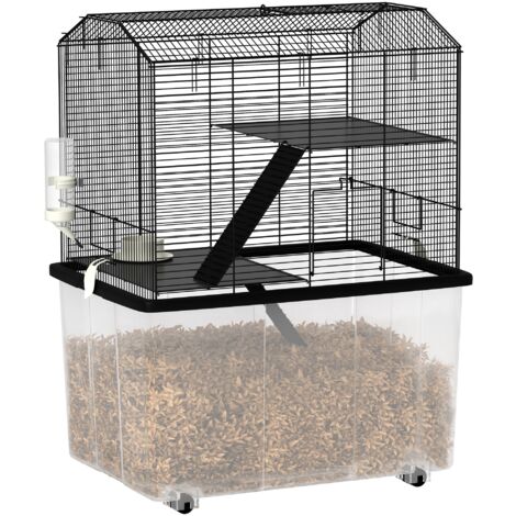 PawHut Hamster Cage, Three-Tier Gerbil Cage w/ Deep Bottom, Ramp, Food Dish (1/5)