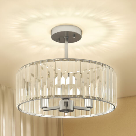 HOMCOM Semi Flush Mount Modern Crystal Chandelier Ceiling Light, Silver Tone