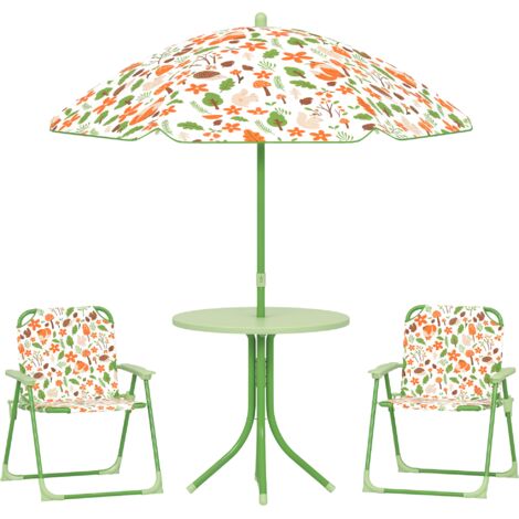AIYAPLAY Kids Garden Table and Chair Set Outdoor Patio Set w/ Parasol, Green