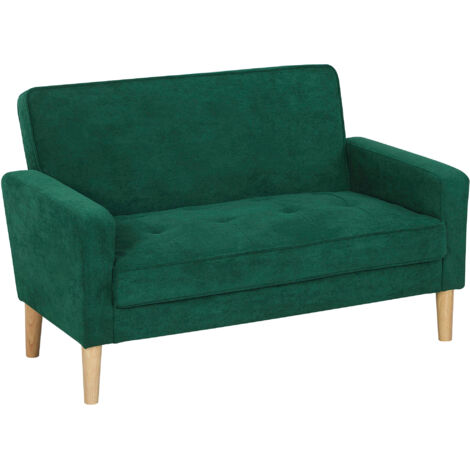 HOMCOM 2 Seater Sofa, Velvet-Feel Upholstered Loveseat for Small Space, Green