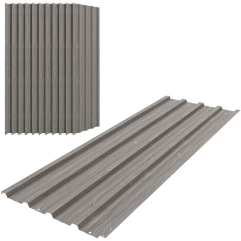 Outsunny Pack of 12 Metal Roofing Sheets for Greenhouse and Shed Grey Wood Effect