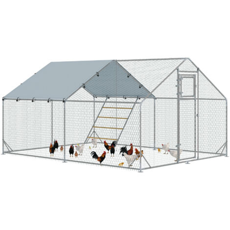 PawHut Walk-in Chicken Run w/ Cove , Hanging Feeder, Perch for 12-18 Poultry (1/5)