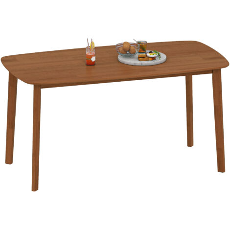 HOMCOM 150 cm Rectangular Dining Table with Solid Wood Frame, Light Brown (1/5)