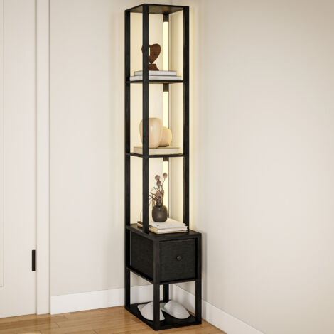 HOMCOM Floor Lamp with Shelves, LED Standing Lamp with Fabric Drawer, Black (1/5)