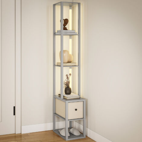 HOMCOM Floor Lamp with Shelves, LED Standing Lamp with Fabric Drawer, Grey (1/5)