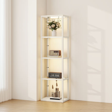 HOMCOM LED Floor Lamp with Glass Shelves, Dimmable Room Lamp, Oak