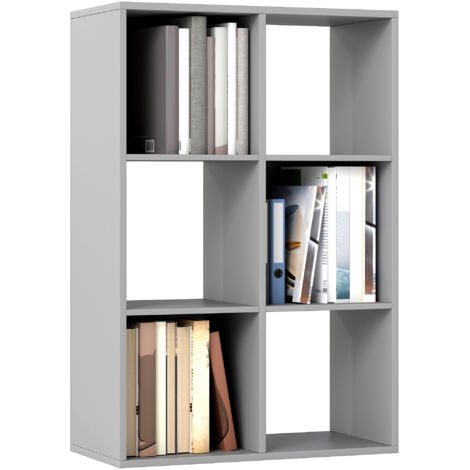 HOMCOM 6-Cube Bookshelf, Display Shelving Unit for Home Office, Light Grey (1/5)