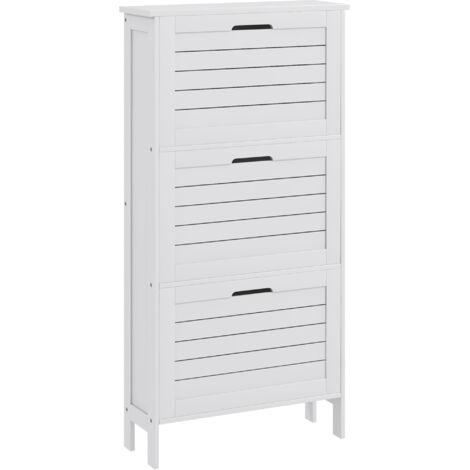HOMCOM Narrow Shoe Storage Cabinet with 3 Flip Drawers, White (1/5)