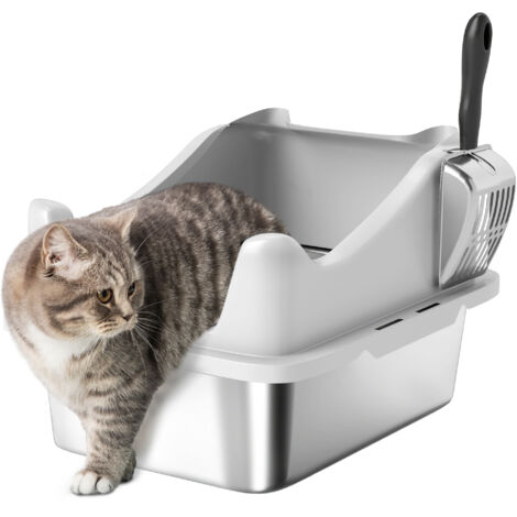 PawHut Stainless Steel Cat Litter Box with High Sides, 43 x 33 x 25 cm (1/5)