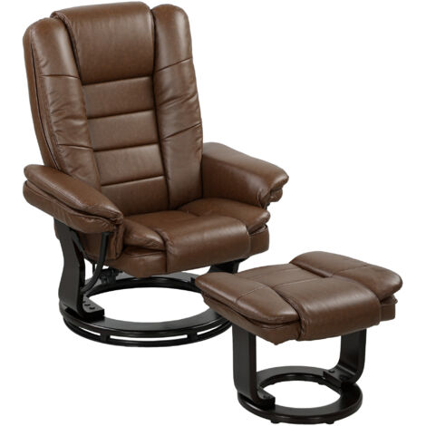HOMCOM Swivel Manual Recliner and Footrest Set PU Leather Lounge Chair Brown