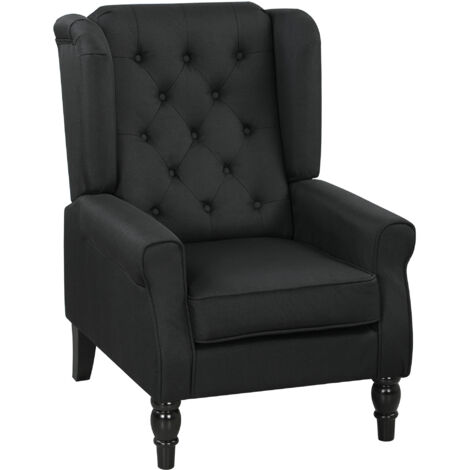 HOMCOM Accent Armchair Home Furniture Tufted Club Wood Fabric Black