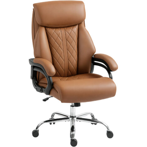 HOMCOM PU Leather Office Chair with Spring Padding, Swivel Wheels, Brown (1/5)
