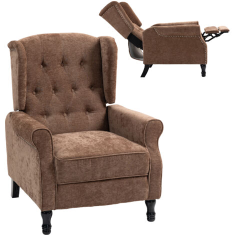 HOMCOM Recliner Armchair for Living Room Fabric Reclining Chair w/ Footrest Brown (1/5)