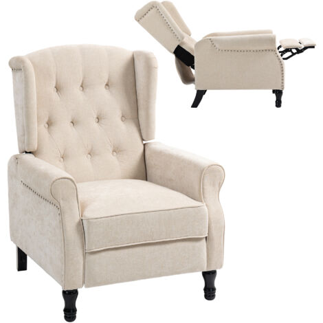 HOMCOM Recliner Armchair for Living Room Fabric Reclining Chair w/ Footrest Beige
