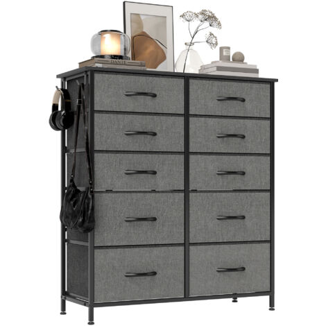 HOMCOM Fabric Chest of Drawers, 10 Drawer Dresser for Bedroom, Charcoal Grey