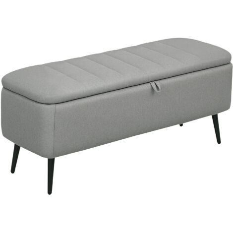HOMCOM Storage Ottoman Bench, Linen-feel Footstool with Steel Legs, Grey (1/5)