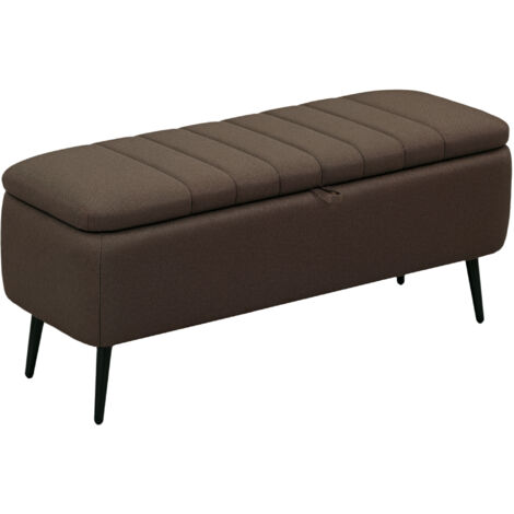 HOMCOM Storage Ottoman Bench, Linen Fabric Footstool with Steel Legs Brown (1/5)