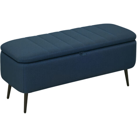HOMCOM Storage Ottoman Bench, Linen Fabric Footstool with Steel Legs Blue