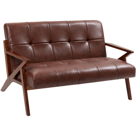 HOMCOM Compact Small Sofa with Solid Wood Frame, Vintage 2 Seater Sofa Brown (1/5)