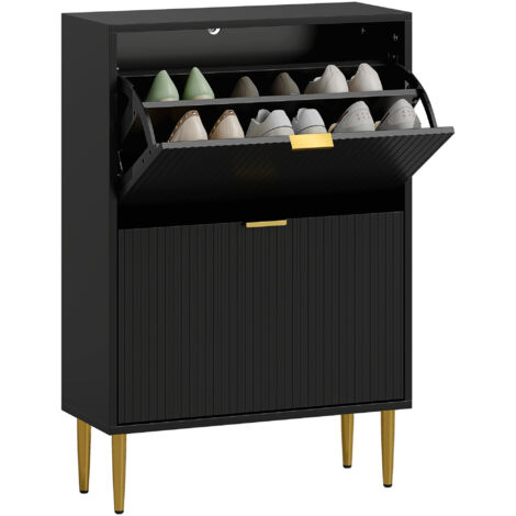 HOMCOM Slim Shoe Storage Cabinet with 2 Flip Drawers for Hallway, Black