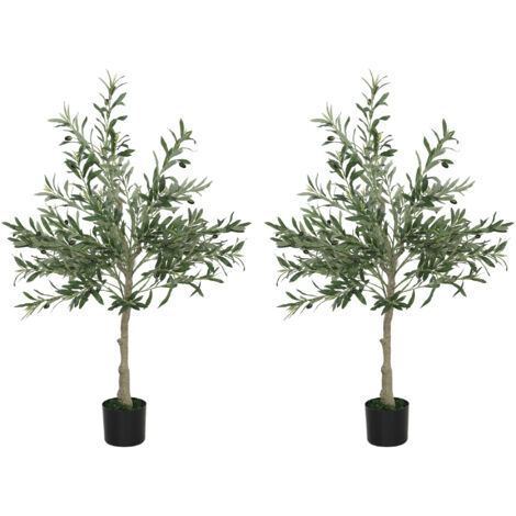HOMCOM 2 Pack Indoor Artificial Plants, Faux Potted Silk Olive Trees, 120cm (1/5)
